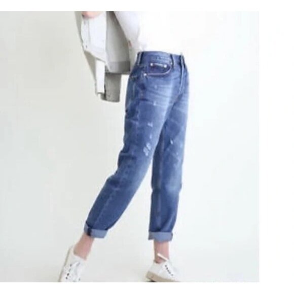 Umgee Distressed High Waist Button Fly Mom Jean Size 27 - Picture 7 of 8